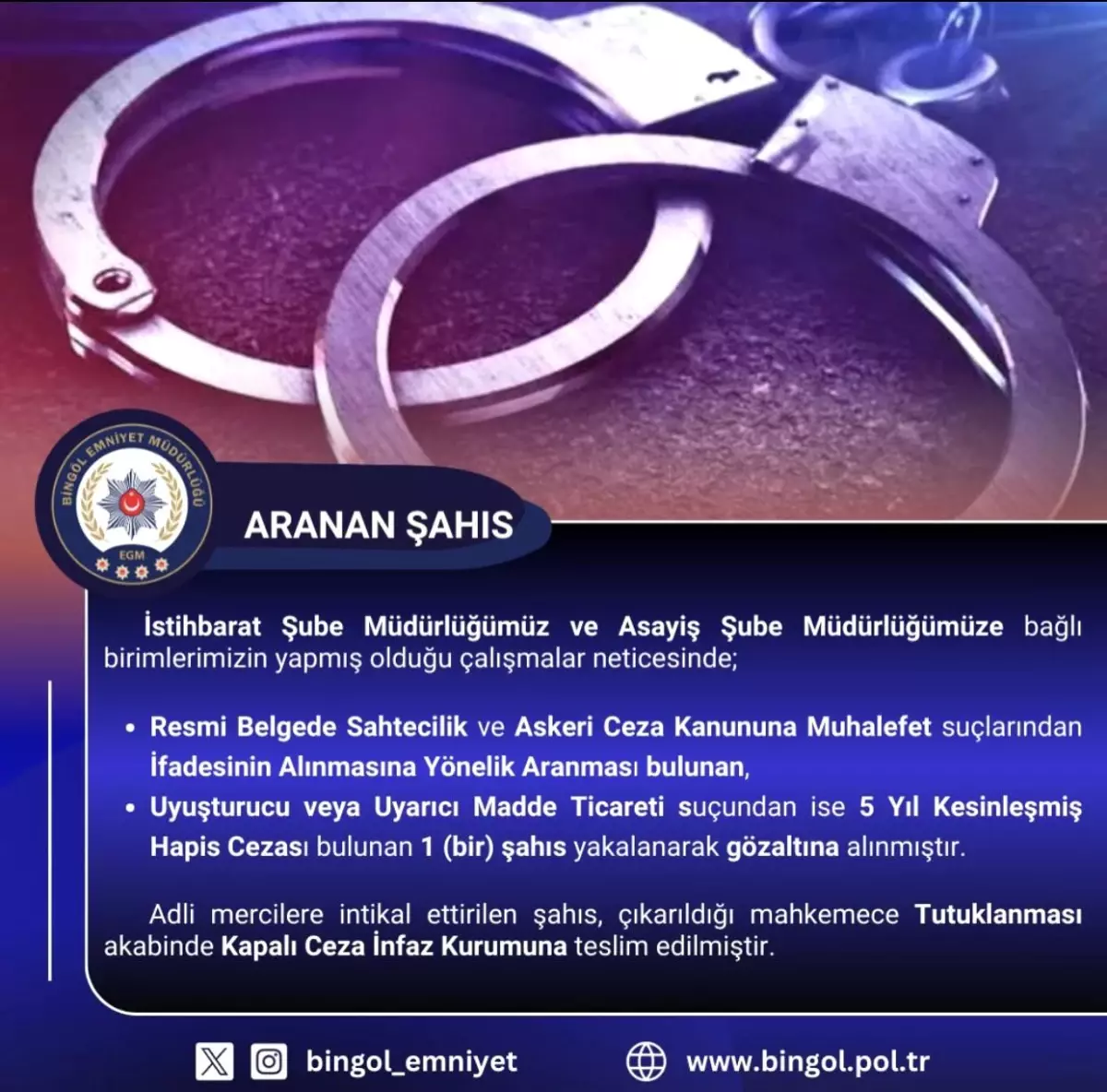 bingolde hapis cezasi olan zanli yakalandi sZIjyfpF